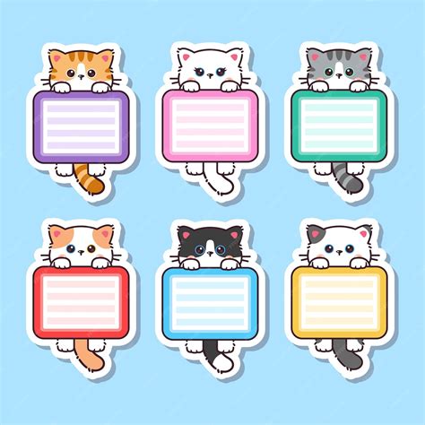 Premium Vector | Cute kawaii cat sticker with blank label name tag ...