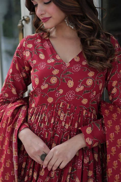 Maroon Pure Cotton 3-Piece Ethnic Suit Set