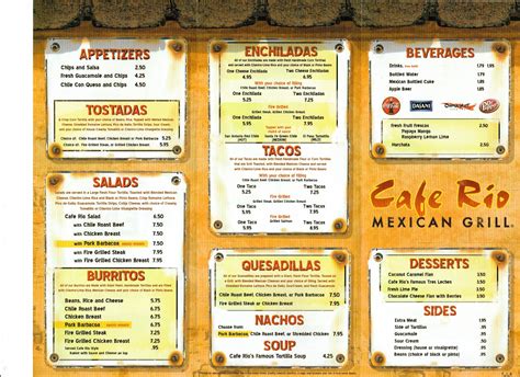 Cafe Rio Printable Menu
