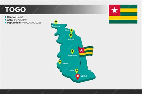 Premium Vector | Togo isometric 3d illustration map flag capital cities area population and map ...