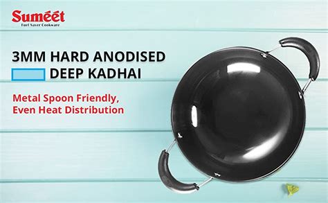 Buy Sumeet 3Mm Hardanodised Deep Kadhai Size No. - 12 22Cm Dia. 2 Ltr ...