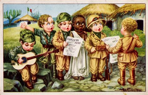 Italian colonial propaganda postcard showing Italian children singing ...