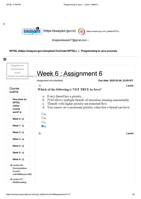 Programming In Java - Unit 8 - Week 6 - X NPTEL (swayam.gov/explorer ...