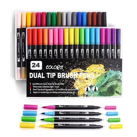 Qatalitic Dual Tip Brush Pens - 24 Color Felt Tip Pen Set with ...