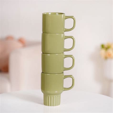 Ribelle Ceramic Stackable Mug Set Of 4 Olive Green 270ml Online ...