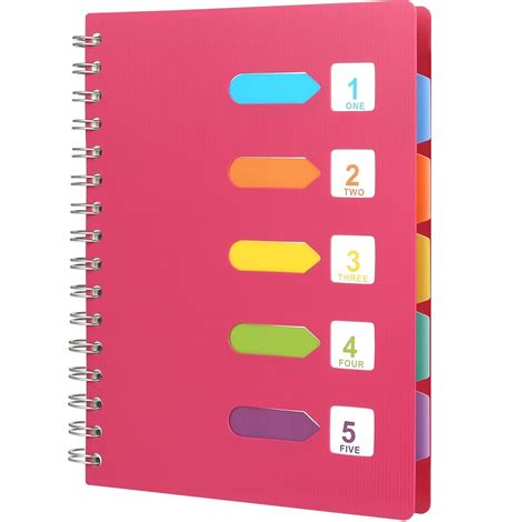 5 Subject Spiral Notebook with Divider Tabs, A5 Wide Ruled 5.7" × 8.5 ...