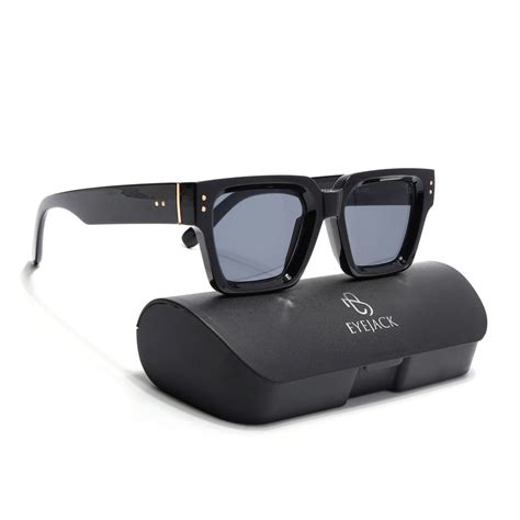 Eyejack Shine Black Square Sunglasses for Men & Women (98170CL1065 ...