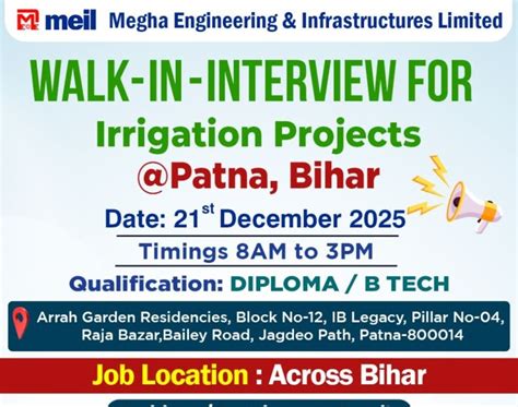 Walk-In Interview: Diploma and B.Tech holders Jobs Megha Engineering ...