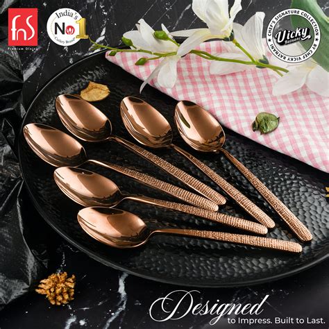 FnS Sorrento Rose Gold Stainless Steel Dessert Spoon Set of 6 | Chef ...