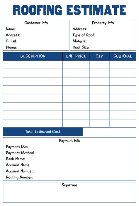 Printable Roof Estimate Forms - Printable Forms Free Online