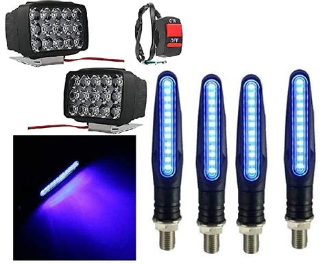 PETROX 15 LED White Fog Light (2 Pcs) with Blue Indicator (4 Pcs) Light ...