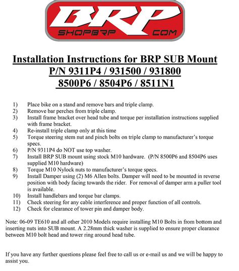 BRP Dirt Bike Parts Detailed product information guides