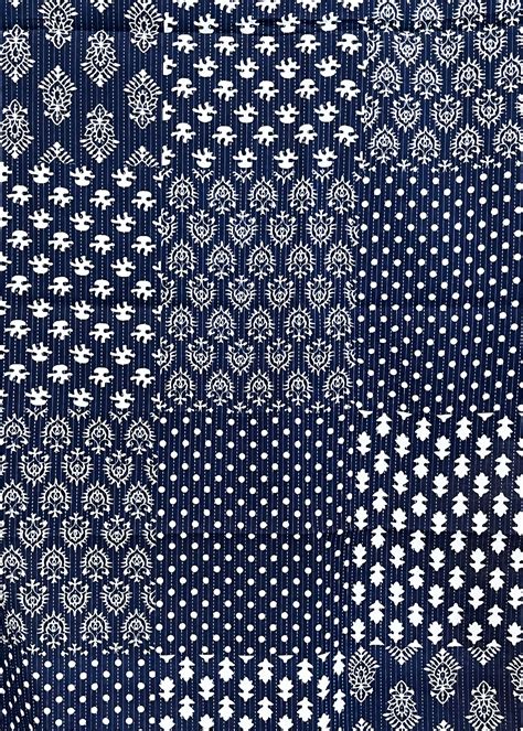 Navy Blue Cotton Patchwork Kantha Fabric – Sujatra