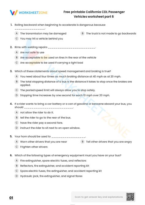 Free Printable California CDL Passenger Vehicles Worksheet Part 6