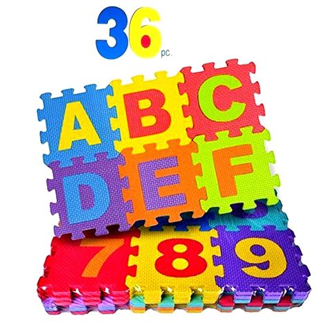 World 36 Pieces Soft Foam Puzzle Mat for Kids/ABC & Number 0 to 9 Mat ...