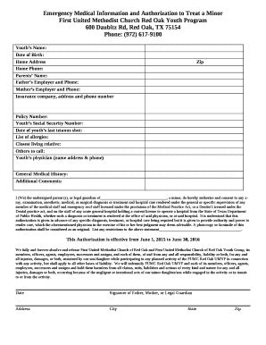 Emergency Medical Ination and Authorization to Treat a Minor - j b5z ...