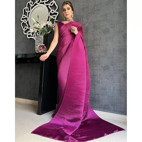 Violet Plain Half Pleated Japan Satin Saree – Ibis Fab