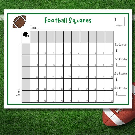 Football Squares Printable, Football Fundraiser, 50 Football Squares ...