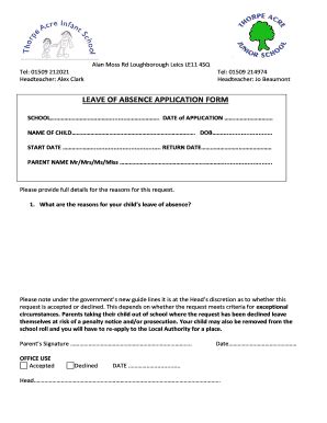 Fillable Online tais leics sch LEAVE OF ABSENCE APPLICATION FORM - tais ...