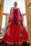 Buy Purple Silk Embroidery Round , Open Cape And Sharara Set For Women ...
