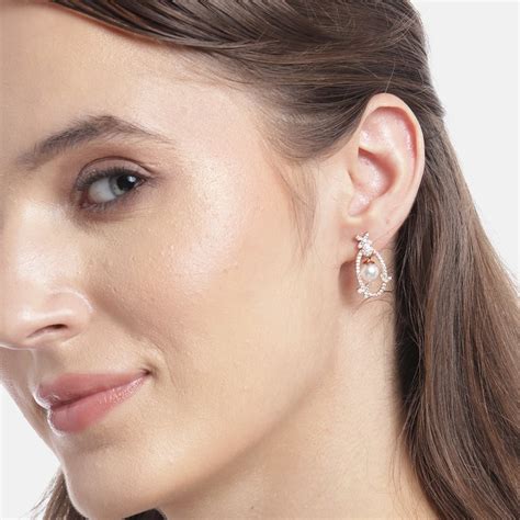 Blooming CZ & Pearl 925 Sterling Silver Rose Gold-Plated Earrings – Zavya