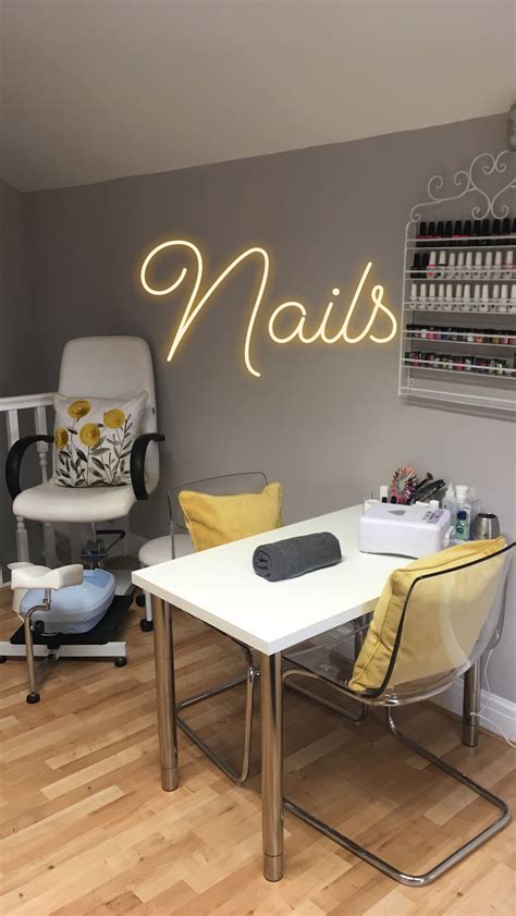 Lemon and grey nail and pedicure stations at my salon room. | Home nail ...
