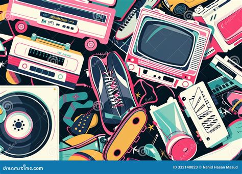 90s Pop Culture Vector Collage Featuring Iconic Items Like Cassette ...