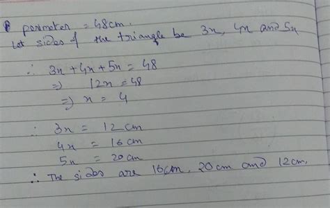 the perimeter of a triangle is 48cm. if the sides of the triangle are ...