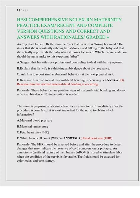 HESI COMPREHENSIVE NCLEX-RN MATERNITY PRACTICE EXAM/ RECENT AND ...