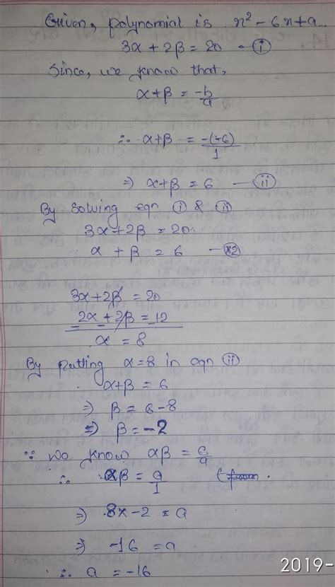 if alpha and beta are the zeros of quadratic polynomial x square - 6 X ...