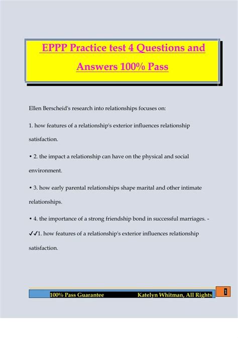 EPPP Practice test 4 Questions and Answers 100% Pass - Eppp - Stuvia US