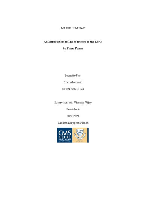 Franz Fanon - MAJOR SEMINAR An Introduction to The Wretched of the ...