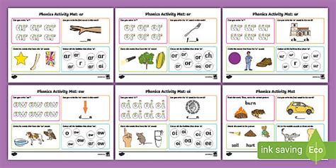 EYFS Phase 3 ar, or, ur, ow, oi Phonics Activity Mats
