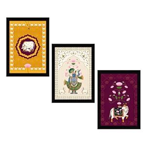 ArtX Paper Pichwai Shrinath Ji Cow with Calf Framed Wall Art Painting ...