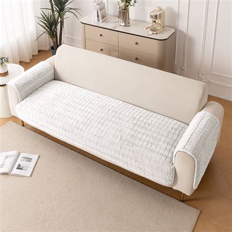 Premium Plush Sofa Cover Mat with 2 Armrest Cover, White – HOKIPO | Har ...
