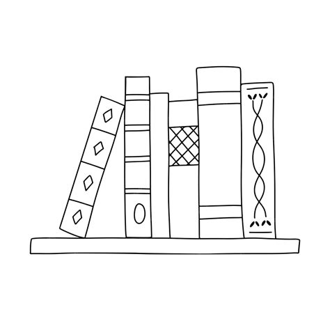 Premium Vector | Vector line books stack on bookshelf outline doodle ...
