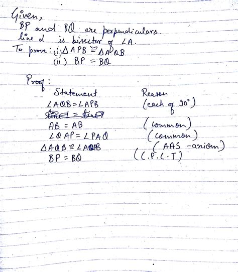 line l is the bisector of an angle angle A and B is any point on l BP ...