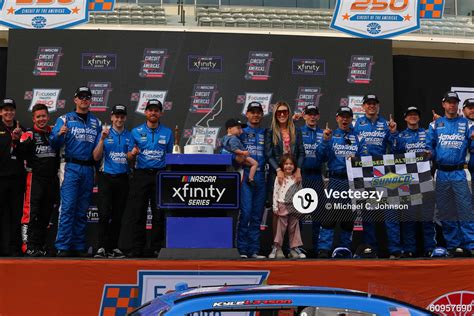 NASCAR Xfinity Series driver Kyle Larson (17) celebrates in Victory ...