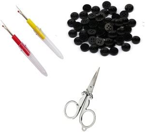 Crafts Haveli 3 Items Combo : 2 Seam Ripper, Folding Scissor & 20 Black ...