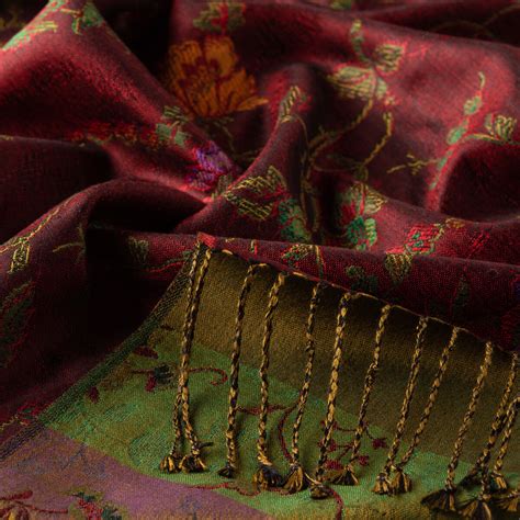 Burgundy Brocade Reversible Prime Silk Scarf | Ipekevi