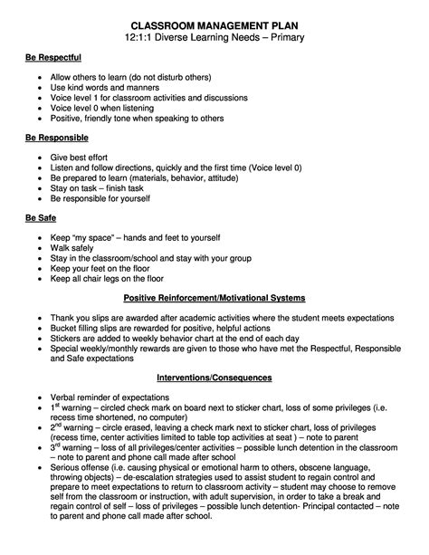 Classroom Management Plan - 38 Templates & Examples ᐅ TemplateLab