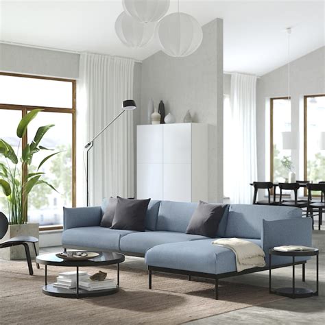 ÄPPLARYD 4-seat sofa with chaise longue, Gunnared light blue - IKEA
