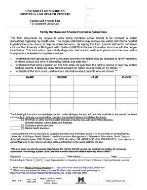 Friends And Family Form - University Of Michigan Health System - Fill ...