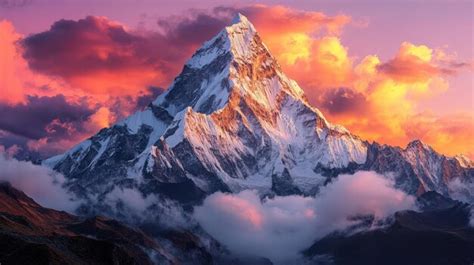 Majestic mountain peak at sunset in glowing colors | Premium AI ...
