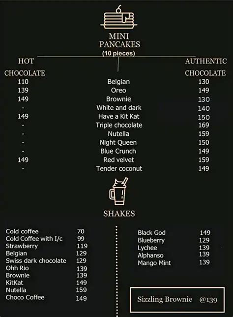 Menu at Bakery hut, Bhopal