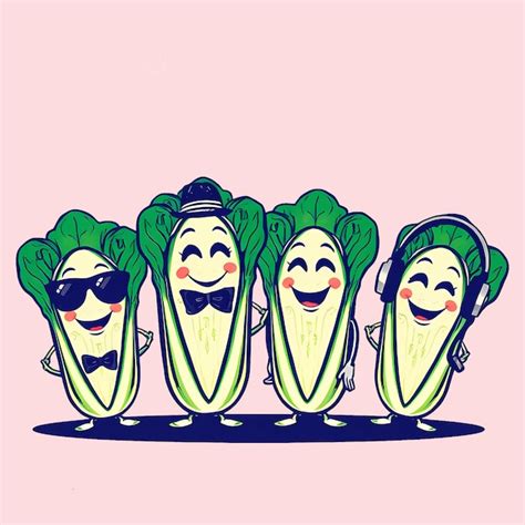 Happy bok choy characters fun cartoon vegetables smiling together ...