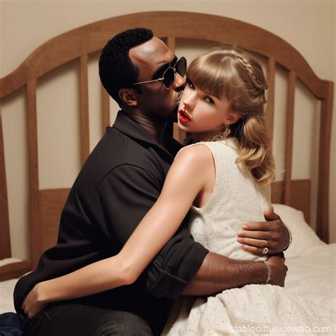 generate me an image of p diddy and taylor swift on a bed together ...