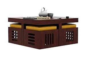 Cizen Wooden Coffee Table with 4 Stools for Living Room | Matt Polish ...