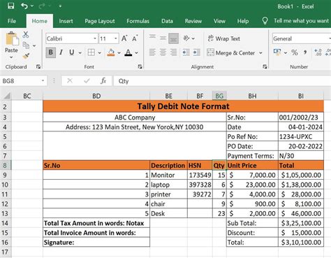 Image result for XSL Format Debit Note Format in Excel