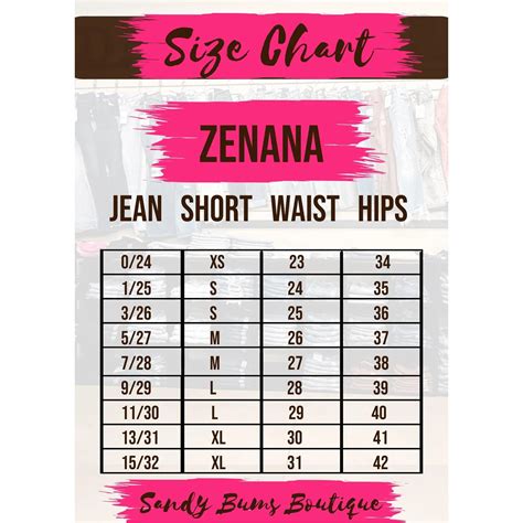 Denim Size Charts – Sandy Bums Boutique